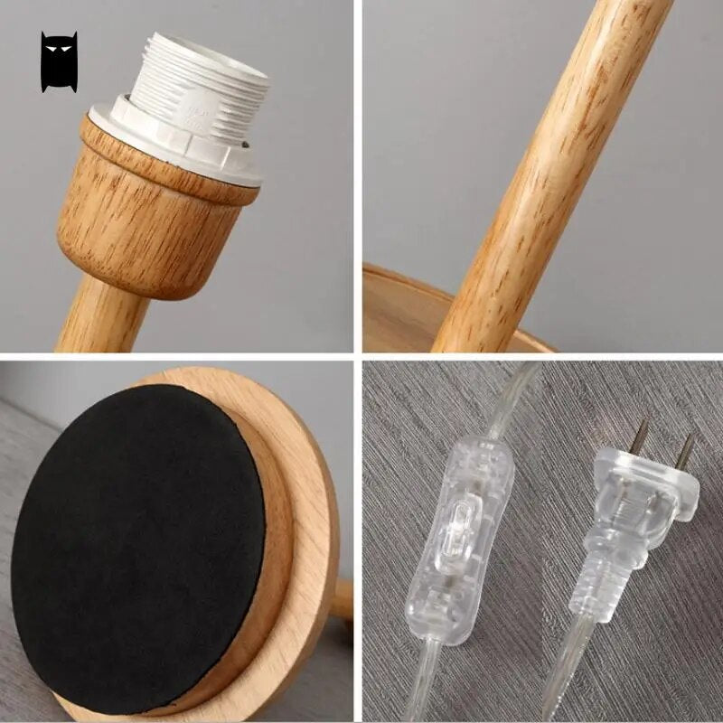 مصباح طاولة من القماش الخشبي