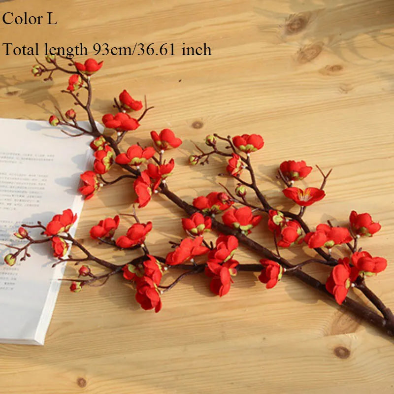 زهور الكرز البرقوقية، زهور الحرير الاصطناعي، أغصان شجرة الساكورا، طاولة المنزل، غرفة المعيشة، ديكور منزلي، ديكور زفاف DIY