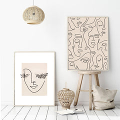 ملصق رسم وجه امرأة تجريدي بخط واحد