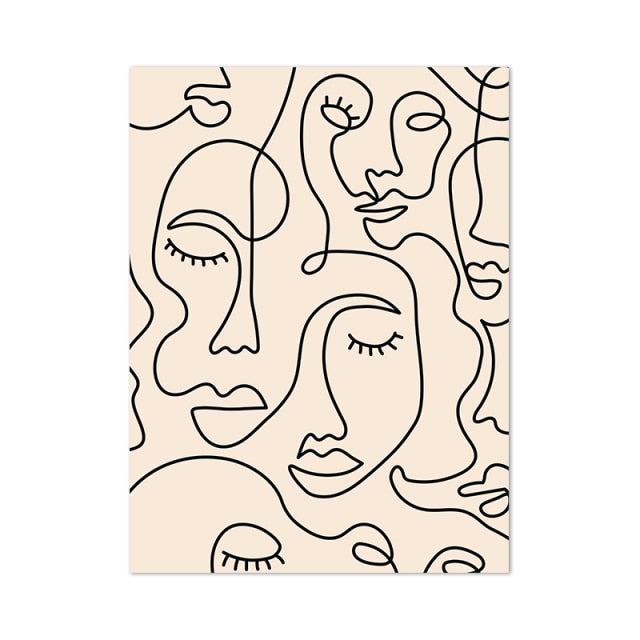 ملصق رسم وجه امرأة تجريدي بخط واحد