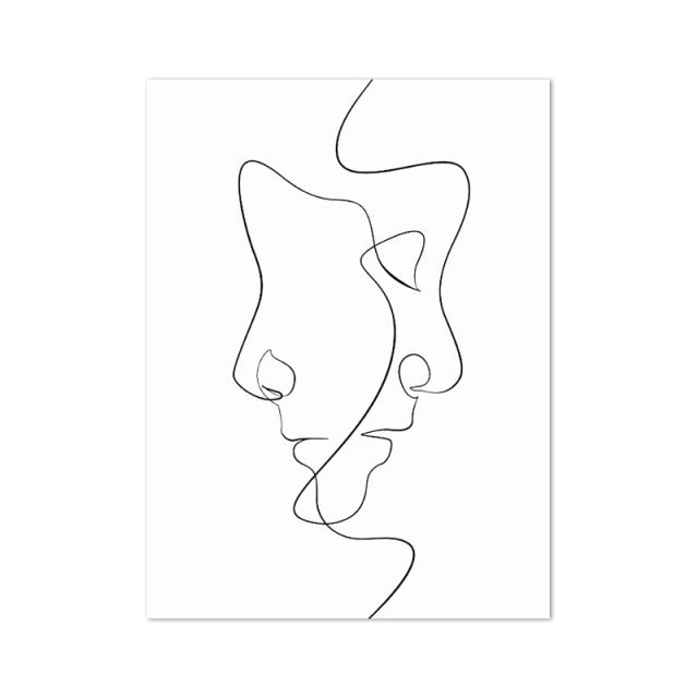 ملصق رسم وجه امرأة تجريدي بخط واحد
