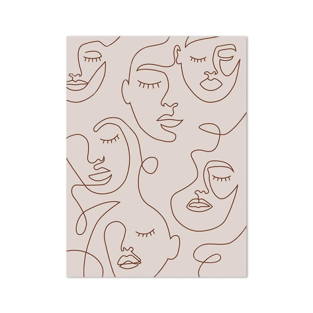 ملصق رسم وجه امرأة تجريدي بخط واحد