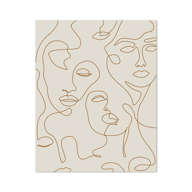 ملصق رسم وجه امرأة تجريدي بخط واحد
