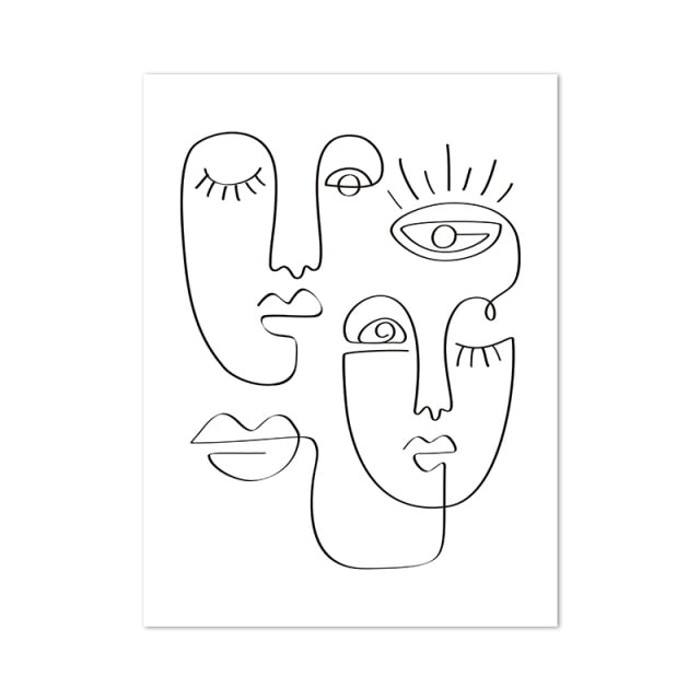 ملصق رسم وجه امرأة تجريدي بخط واحد